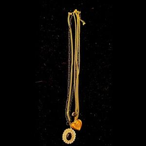 3 in 1 layered black/gold chains w/heart and rhinestone pendant